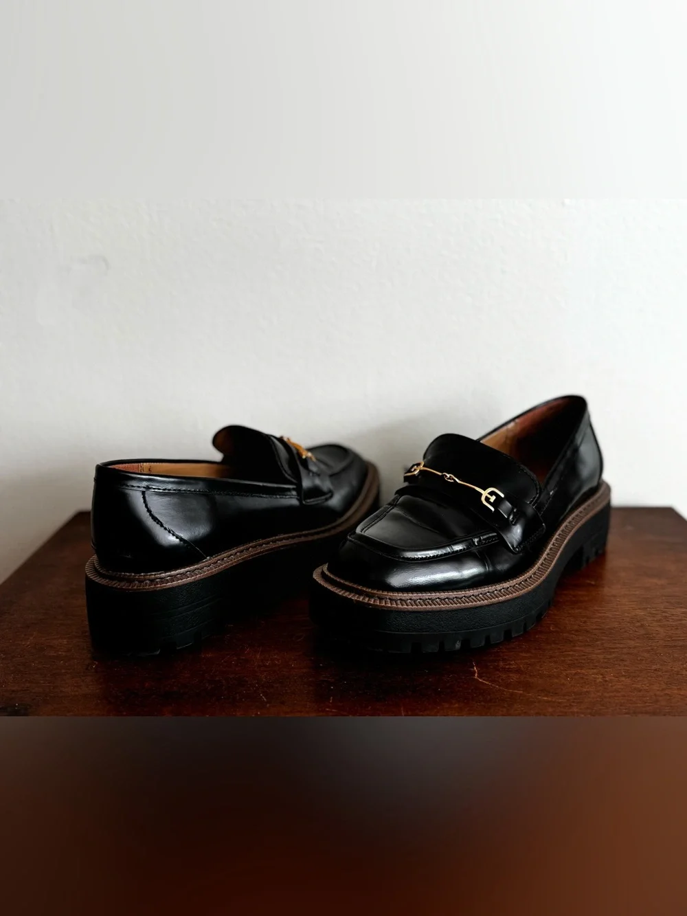 Sam Edelman Black Leather Loafers with Gold Bit